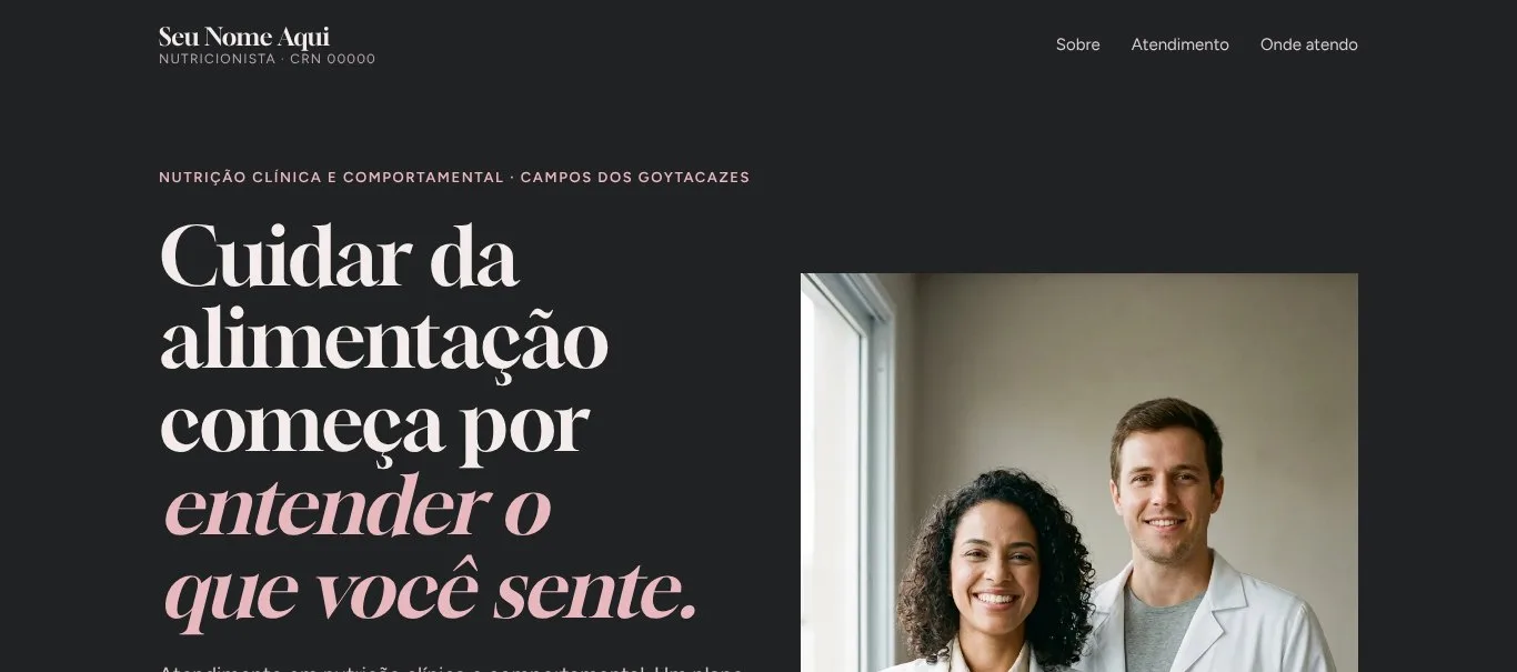 Topo do modelo de site estilo sóbrio e acolhedor